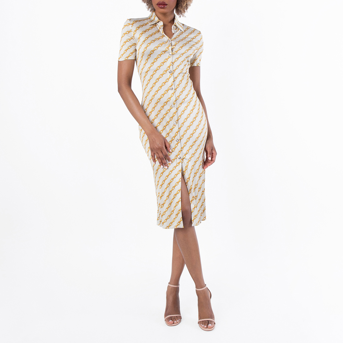 Chain Stripes Midi Shirt Dress