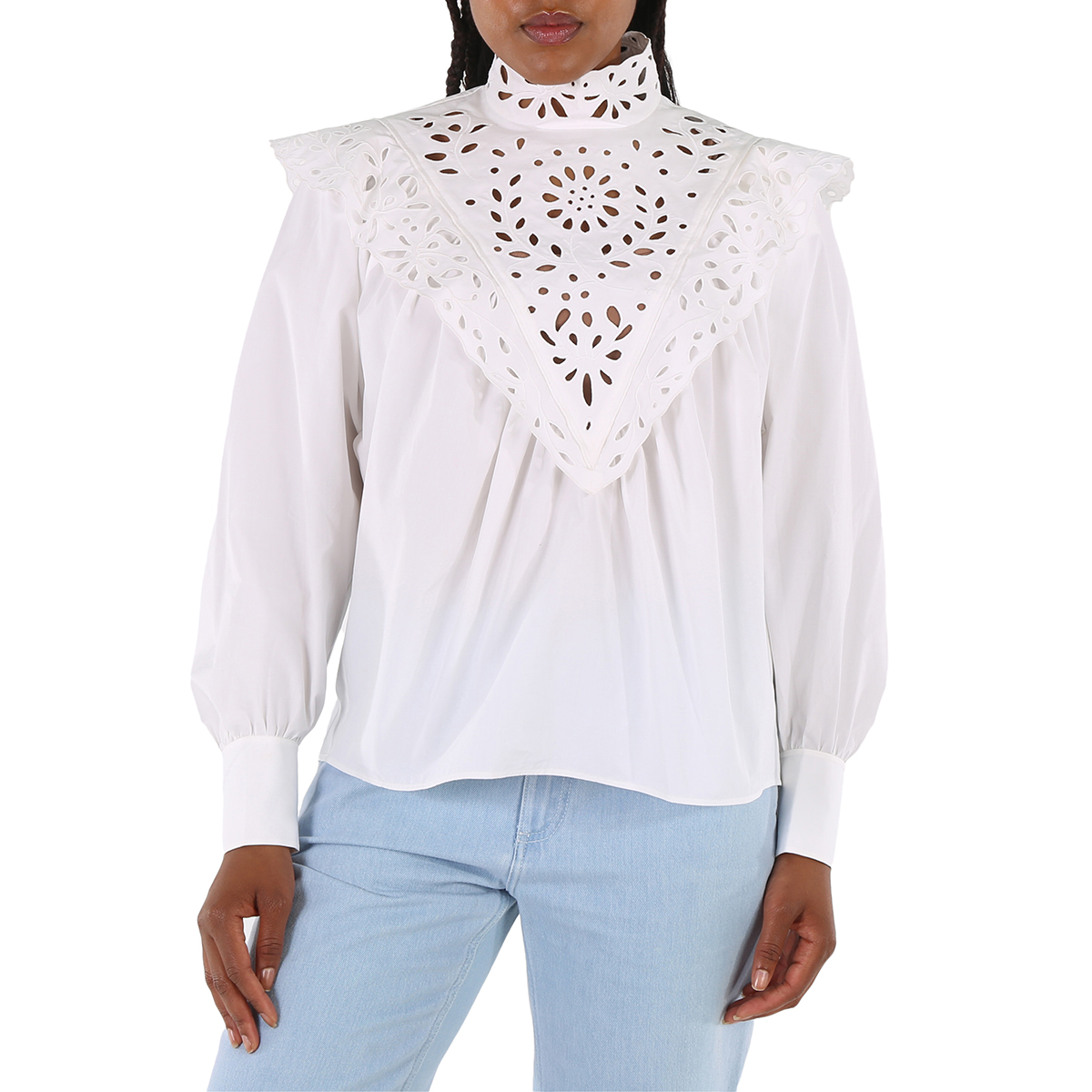 Chloe White Cotton Poplin High Neck Shirt