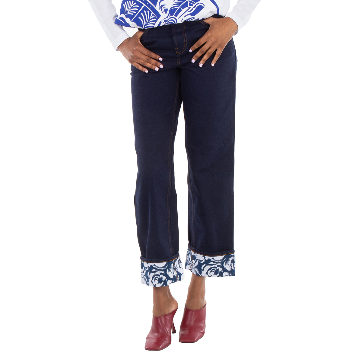 Denim Rose Print Straight Leg Boyfriend Jeans