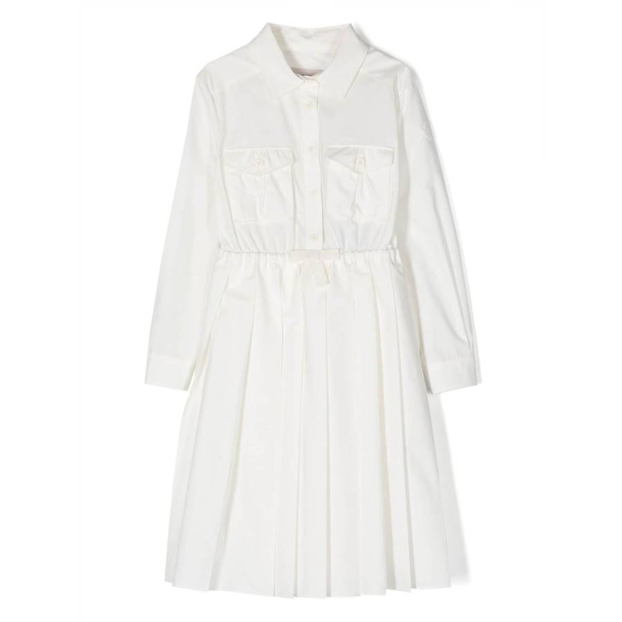 Girls White Cotton Poplin Long Sleeve Shirt Dress