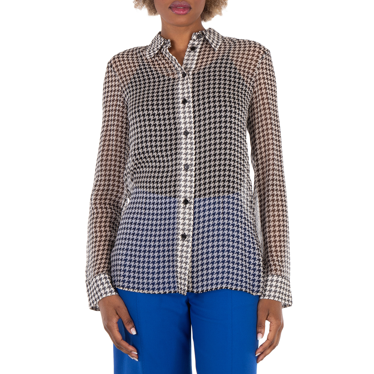 Houndstooth Print Silk Shirt