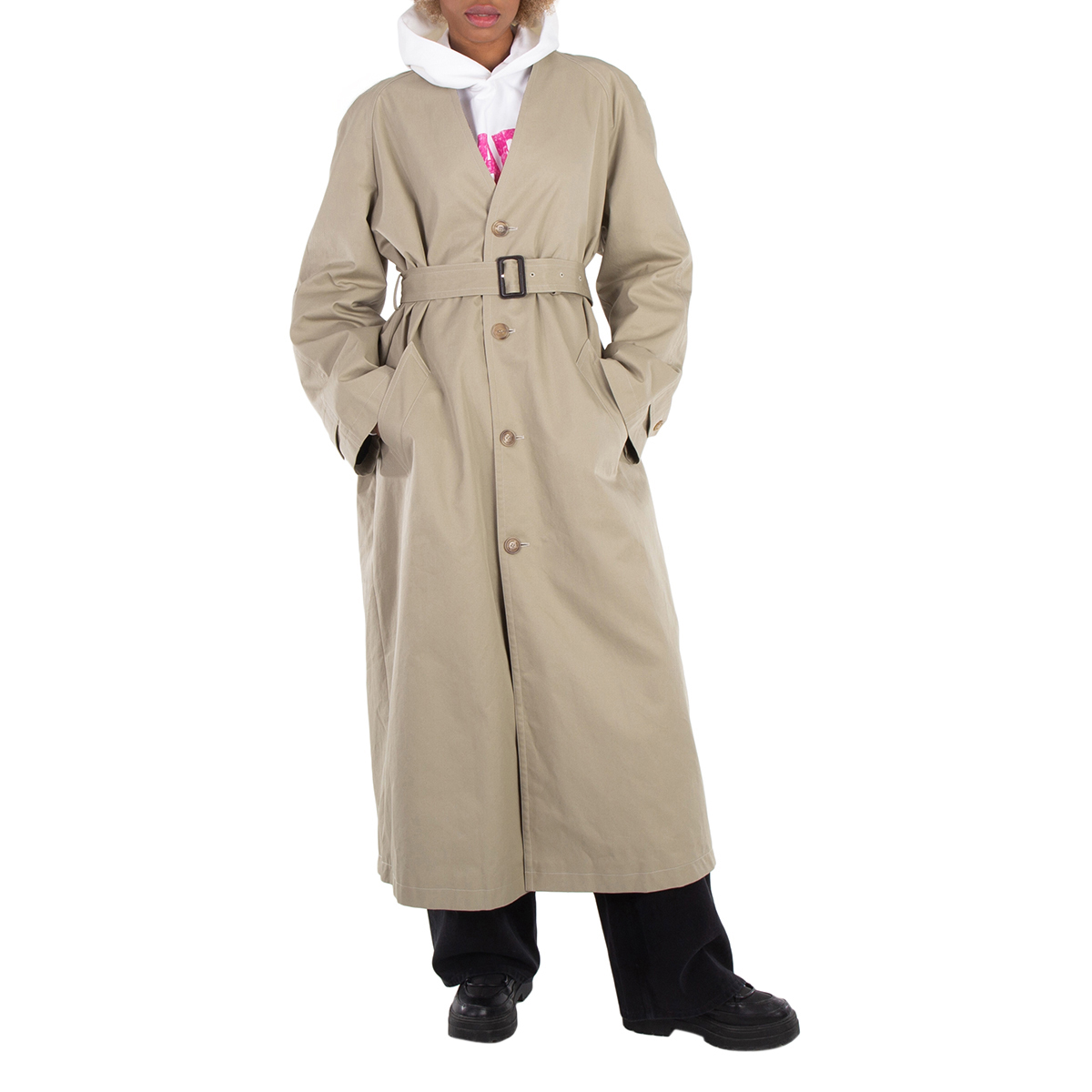 Military Beige Belted Cotton Trench Coat, Brand Size 34 (US Size 0)